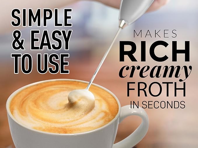 Zulay Powerful Milk Frother for Coffee with Upgraded Titanium Motor - Handheld Electric Whisk, Foamer, Mini Mixer and Coffee Blender for Latte, Matcha, No Stand - Silver/Black