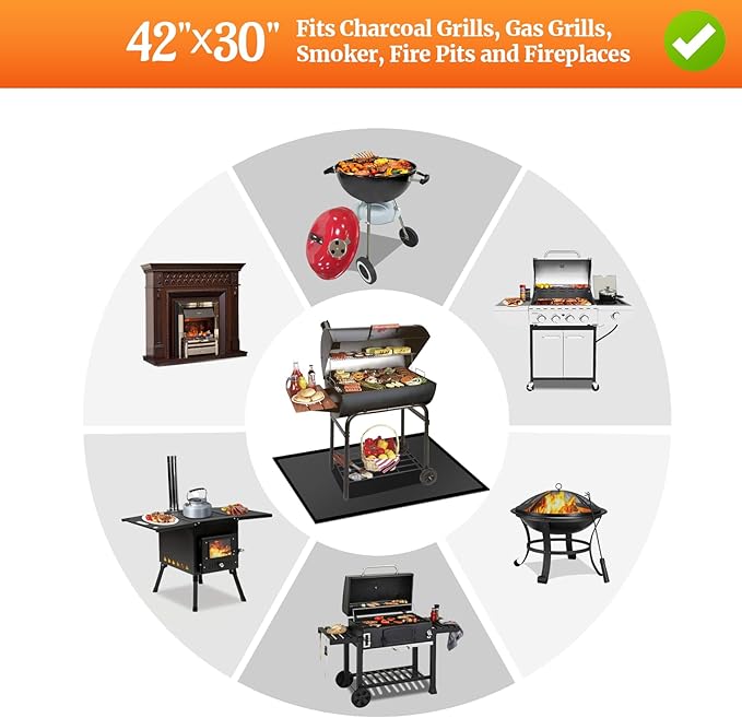 42 X 30 inches Hearth Rugs for Fireplaces Fire Resistant / Gas Grill Splatter Mat Fireproof Waterproof Oil-Proof, Fireproof Mat Heat Resistant BBQ Floor Mat Protect Mat Floor Protective Rug Reusable