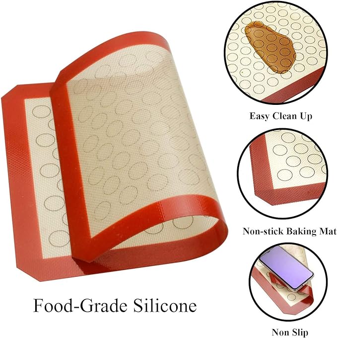 Wildone Baking Sheet with Silicone Mat Set, Set of 6 (3 Sheets + 3 Mats), Stainless Steel Cookie Sheet Baking Pan with Silicone Mat, Non Toxic & Heavy Duty & Easy Clean