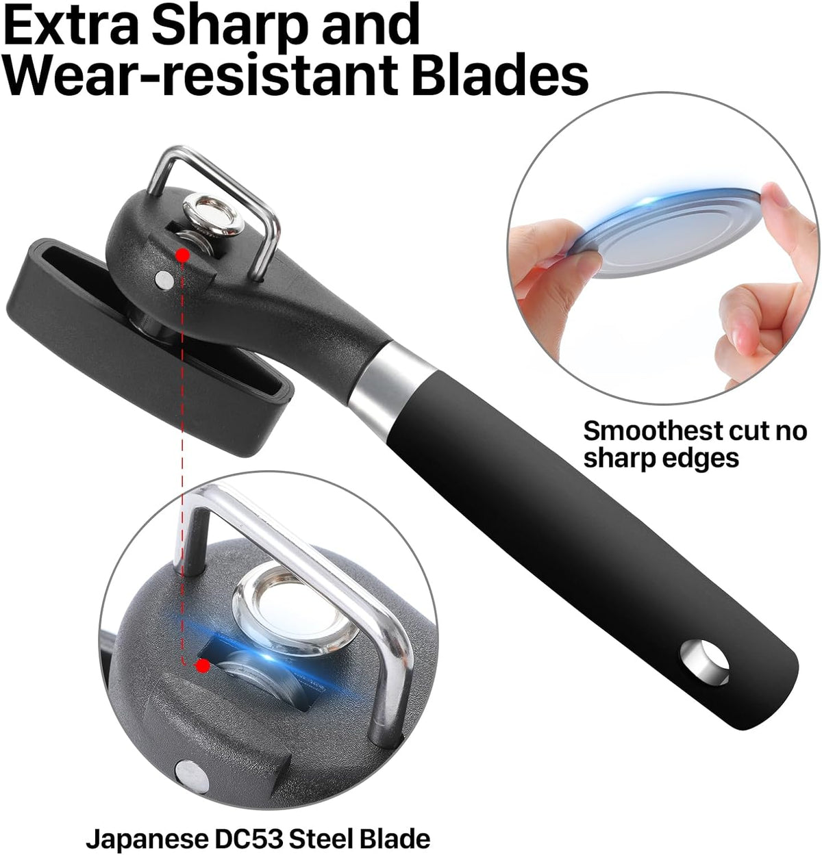 Beneno Can Opener, Manual Side Safe Cut Can Opener Smooth Edge with Durable Sharp Blade, Effort-Saving Knob & Comfortable Non-slip Handle, Black