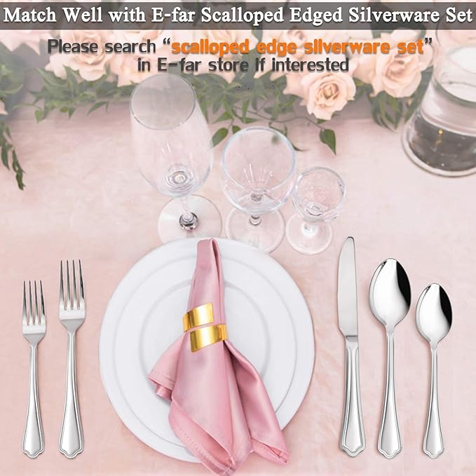 Dinner Spoons Set of 12, E-far 7.9 Inch Stainless Steel Soup Spoons Tablespoons for Home, Kitchen or Restaurant, Non-toxic & Mirror Polished, Scalloped Edge & Dishwasher Safe