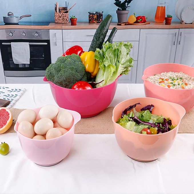 BoxedHome Classic Mixing Bowl Set, BPA Free Plastic, Microwave and Dishwasher Safe (Set of 4, Pink), 4.5 quarts