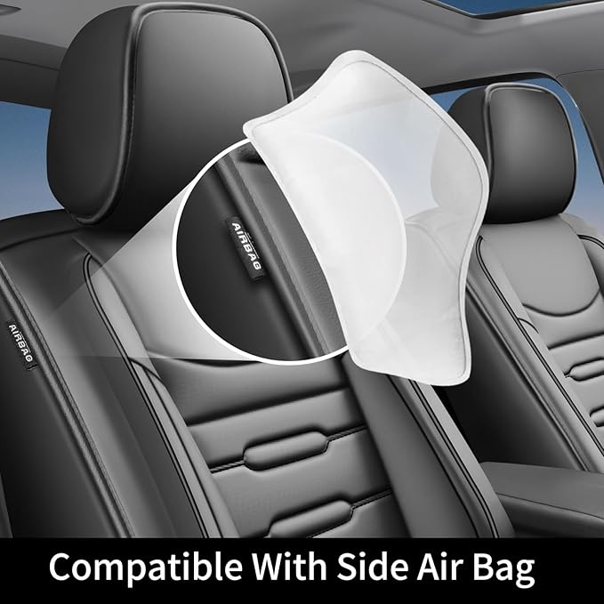Fit CRV Car Seat Covers for Honda CR-V 2013-2024 2025 2026 - Upgraded Premium Waterproof & Breathable Leather, Airbag Compatible, All-Weather Seat Cushion Protector (Full Set, Black)