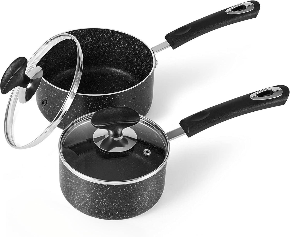 Nonstick Saucepan Set with Lid, Non Stick 1Qt & 2Qt Sauce Pan Set with Glass Lid Small Pot for Home Kitchen