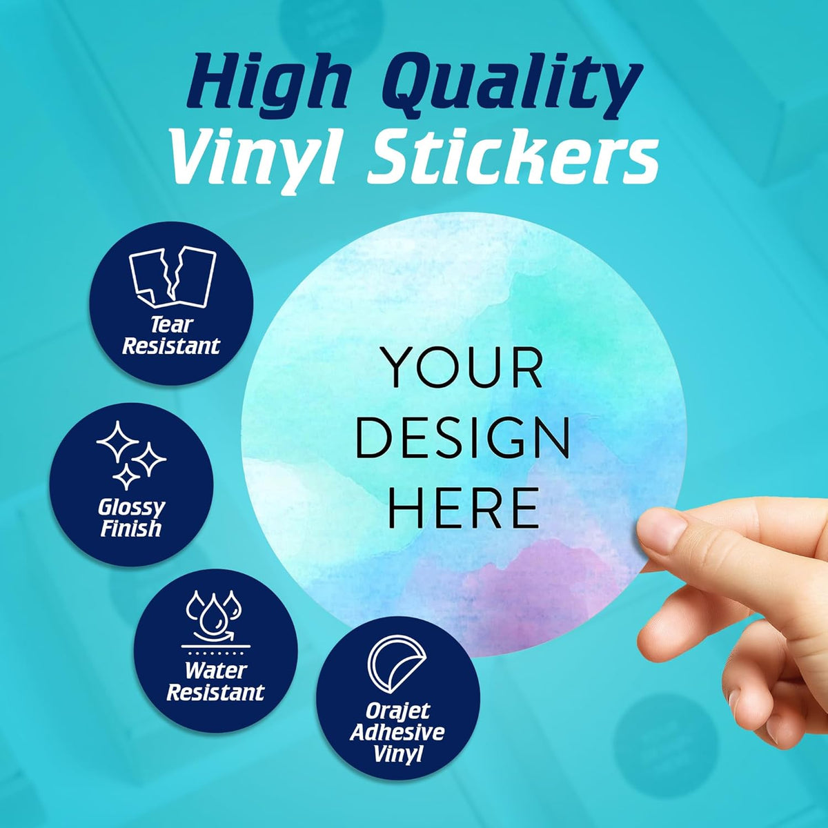 100 Custom Vinyl Stickers - Upload Your own Image, Text, Design, Logo - Personalized Logo Labels for Handmade, Packaging, Bottle, Jars, Candle, Brand Stickers (Sky Blue, 6x6)
