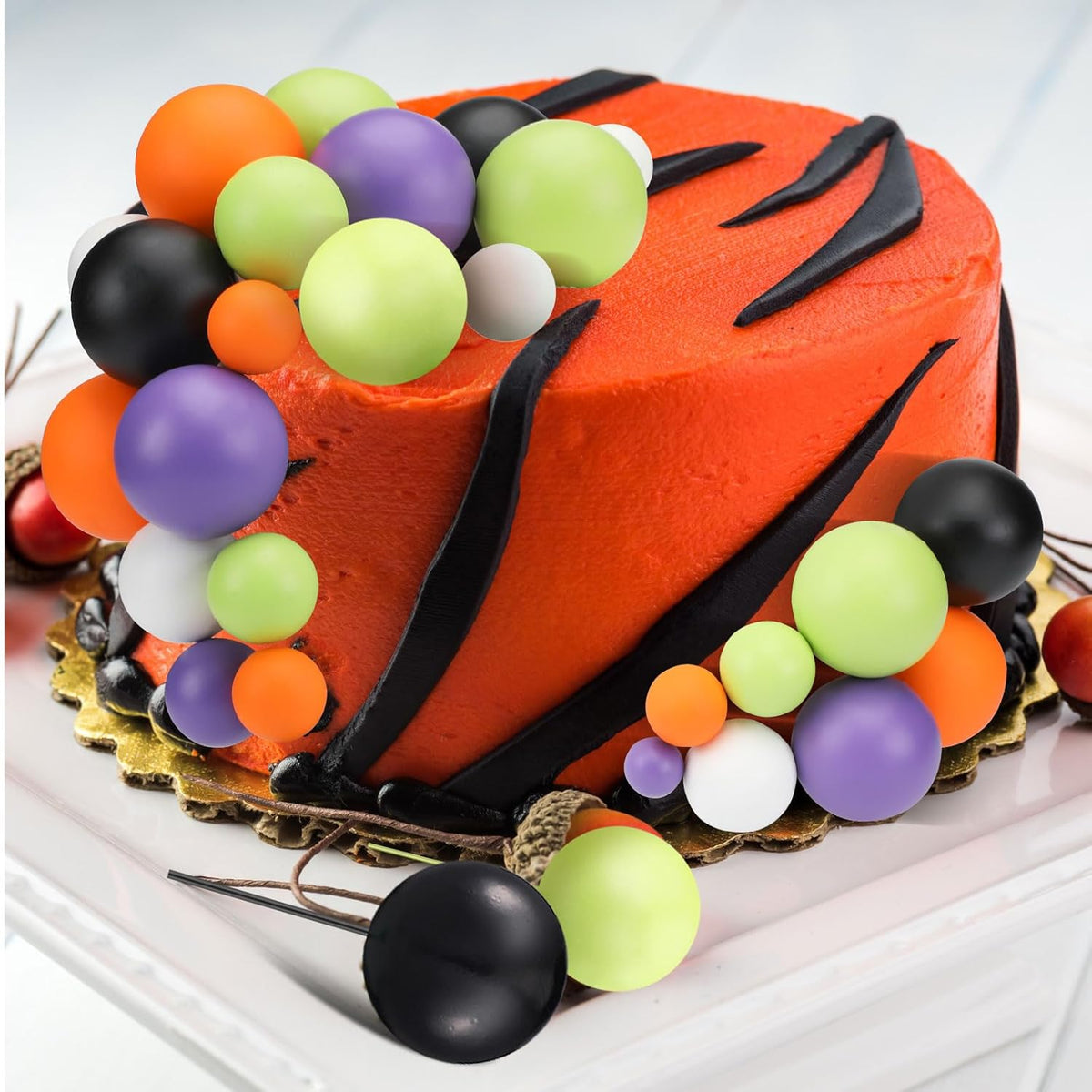 108 Pcs Balls Cake Topper DIY Cupcake Insert Foam Balloons for Cake Baking Wedding Anniversary Birthday Decoration(Purple Orange Black Green White,Multi Sizes)