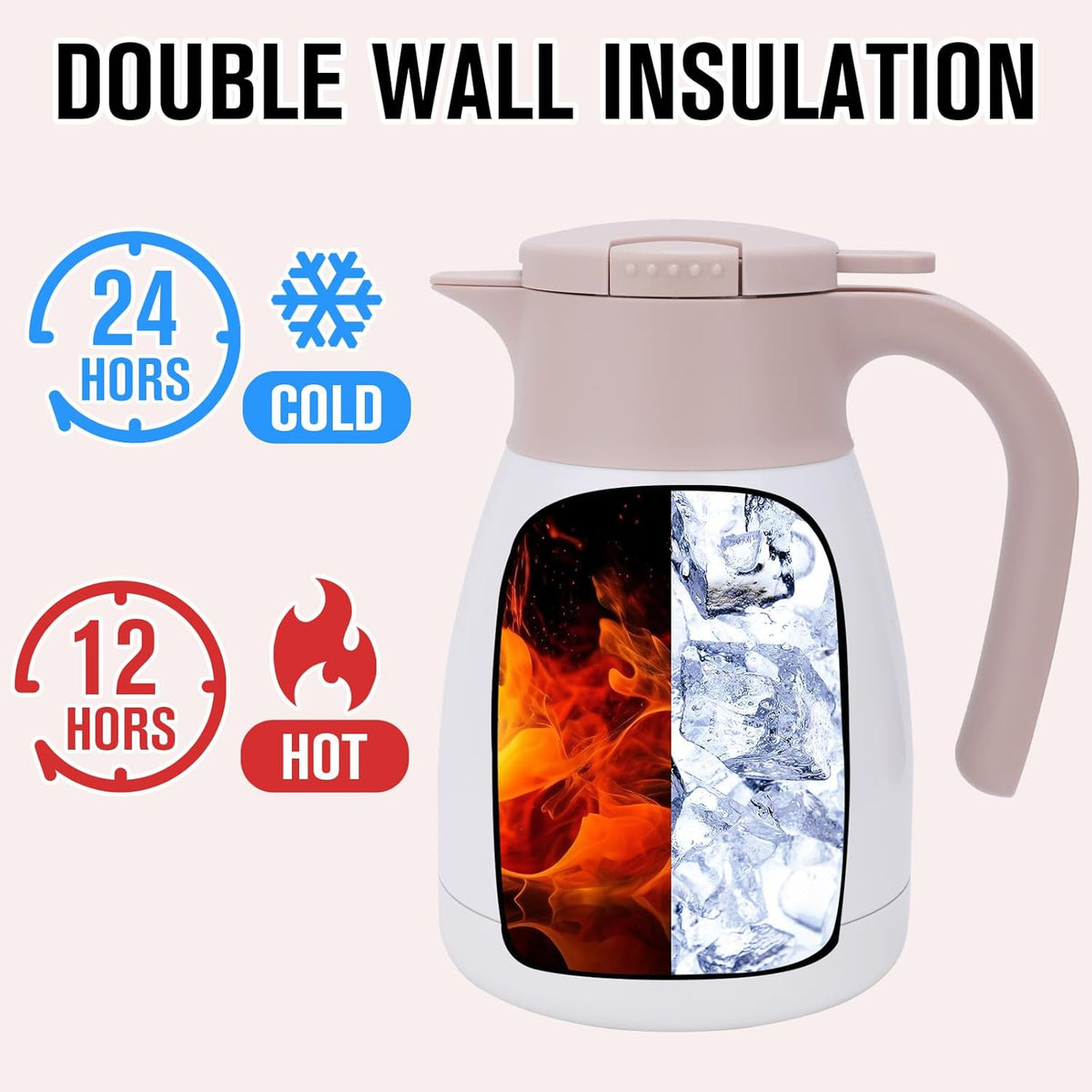 GiNT 1L / 34Oz Thermal Coffee Carafe, Insulated Stainless Steel Coffee Carafes for Keeping Hot/Double Walled Vacuum Thermal Carafe (White)