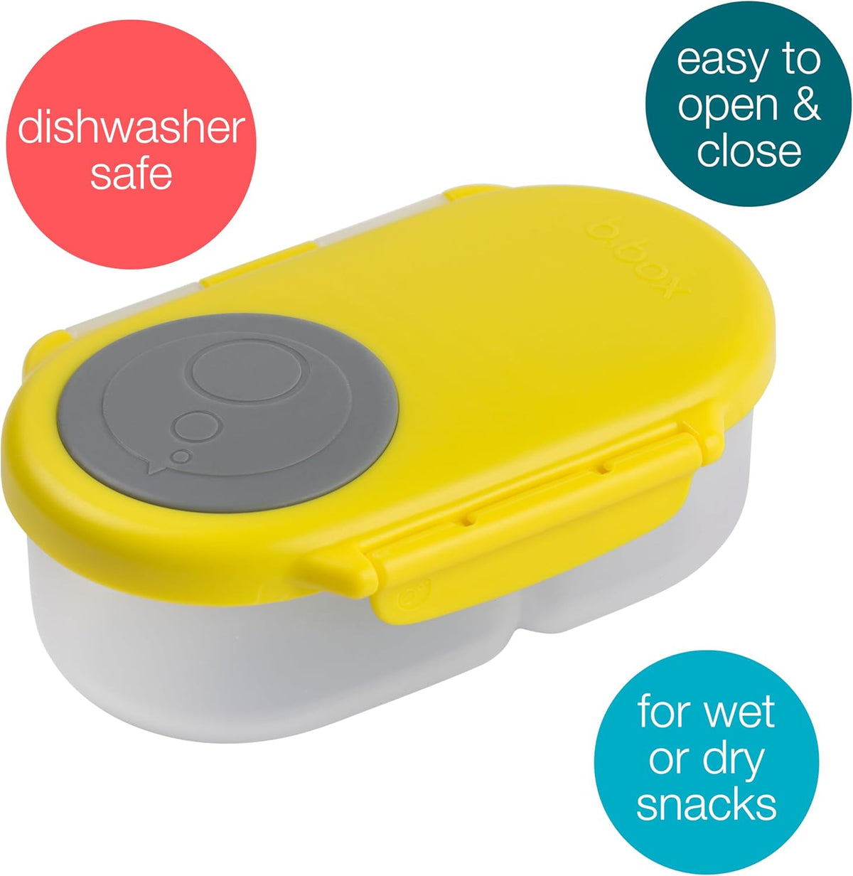 b.box Snack Box Reusable Snack Containers with Lids 2 compartments, Bento Box for kids and toddlers, Leakproof Lunch Box, BPA free and Dishwasher Safe Snack Container (Lemon Sherbet, 1 3/4 Cup)