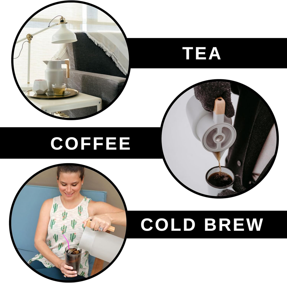 Hastings Collective Thermal Coffee Carafe 50 Oz - Large Stainless Steel Insulated Carafe - 1.5 Liter Double Walled Vacuum Thermos Coffee and Beverage Dispenser with Tea Infuser and Strainer (Gray)