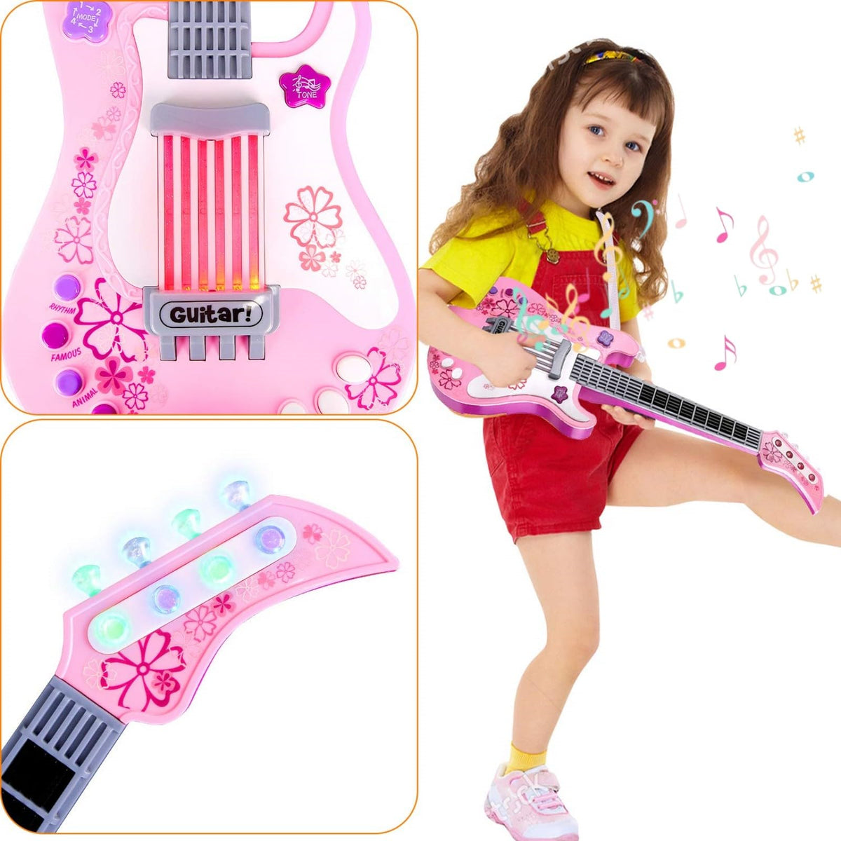 Electric Guitar with Strap Portable for Beginners (Pink)