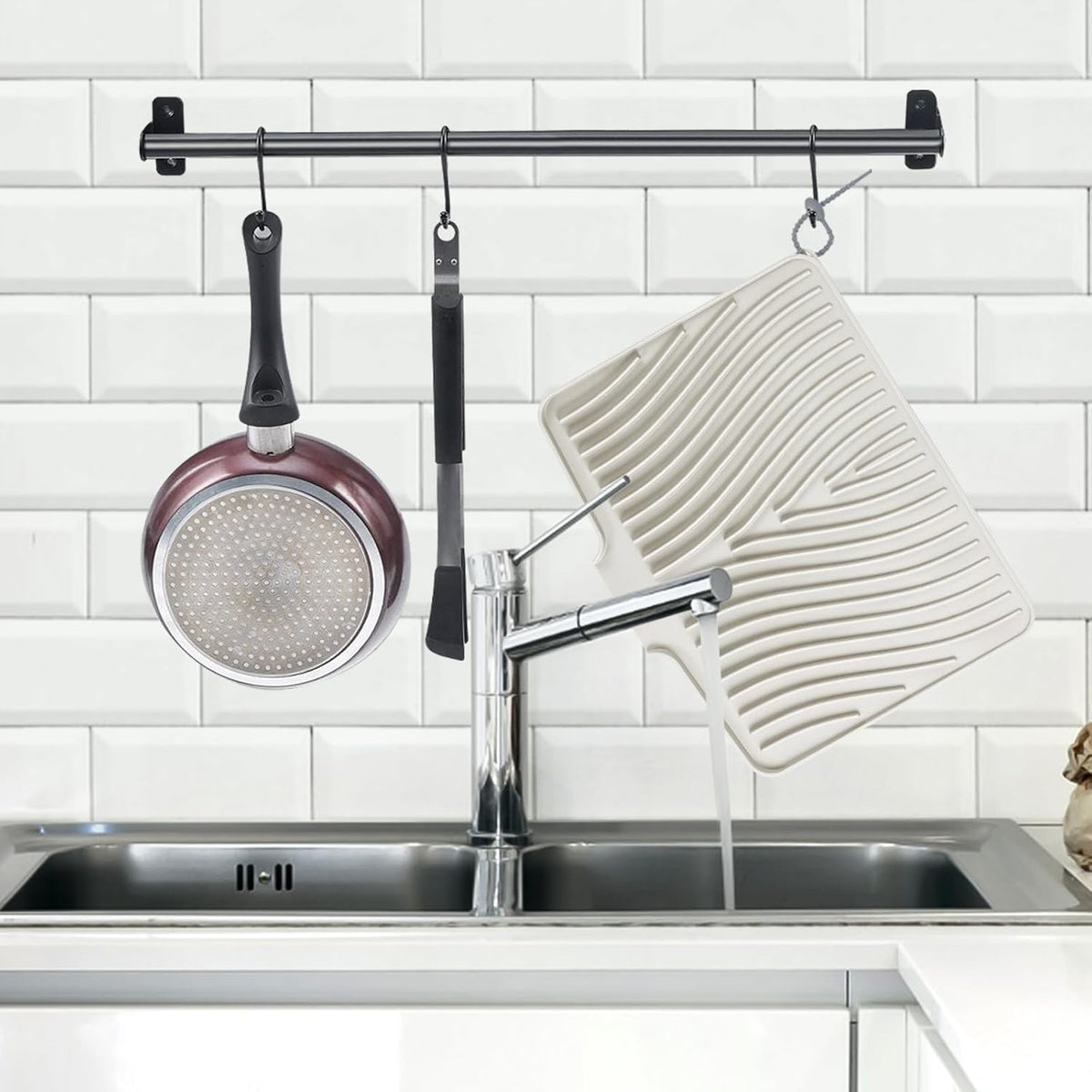 Dish Drying Mat, Stone Drying Mat for Kitchen Counter with Built-in Drain, Non-Slip Drying Matt Kitchen Counter, Heat Resistant Silicone Drying Mat, Dish Drying Pad, 2 Pcs(15.8"X 13", Cream)