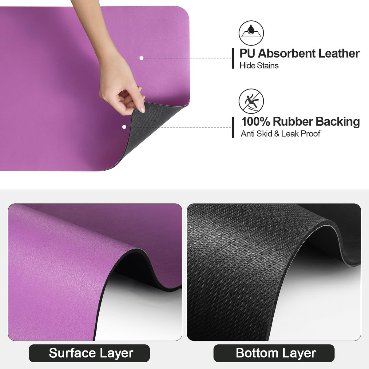 Dish Drying Mat for Kitchen Counter | Coffee Bar Mat for Countertops | Heat Resistant Drainer Mat with Non-slip Rubber Backed | Hide Stain Kitchen Absorbent Draining Mat | Purple 16"x20"