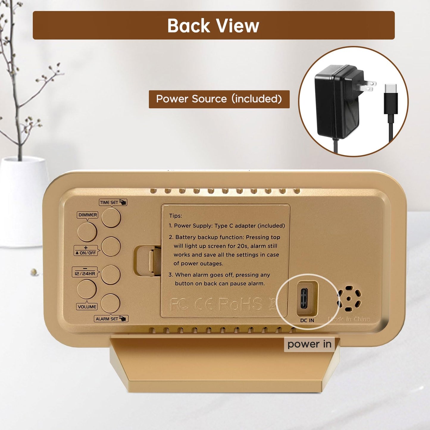 Peakeep Slim Digital Mirror Aesthetic Alarm Clock for Bedrooms Desk Decor