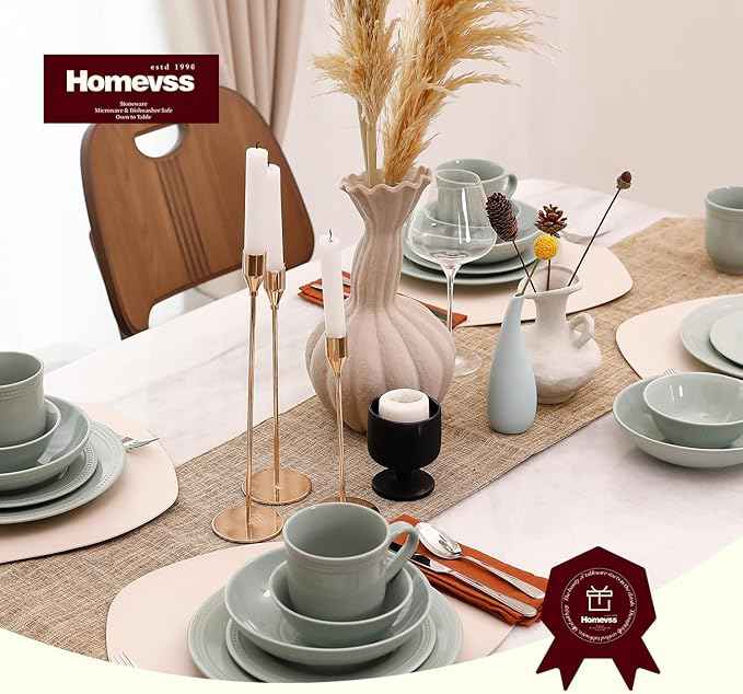 Pearl Dots Stoneware Dinnerware Set (16pc Set, Teal)