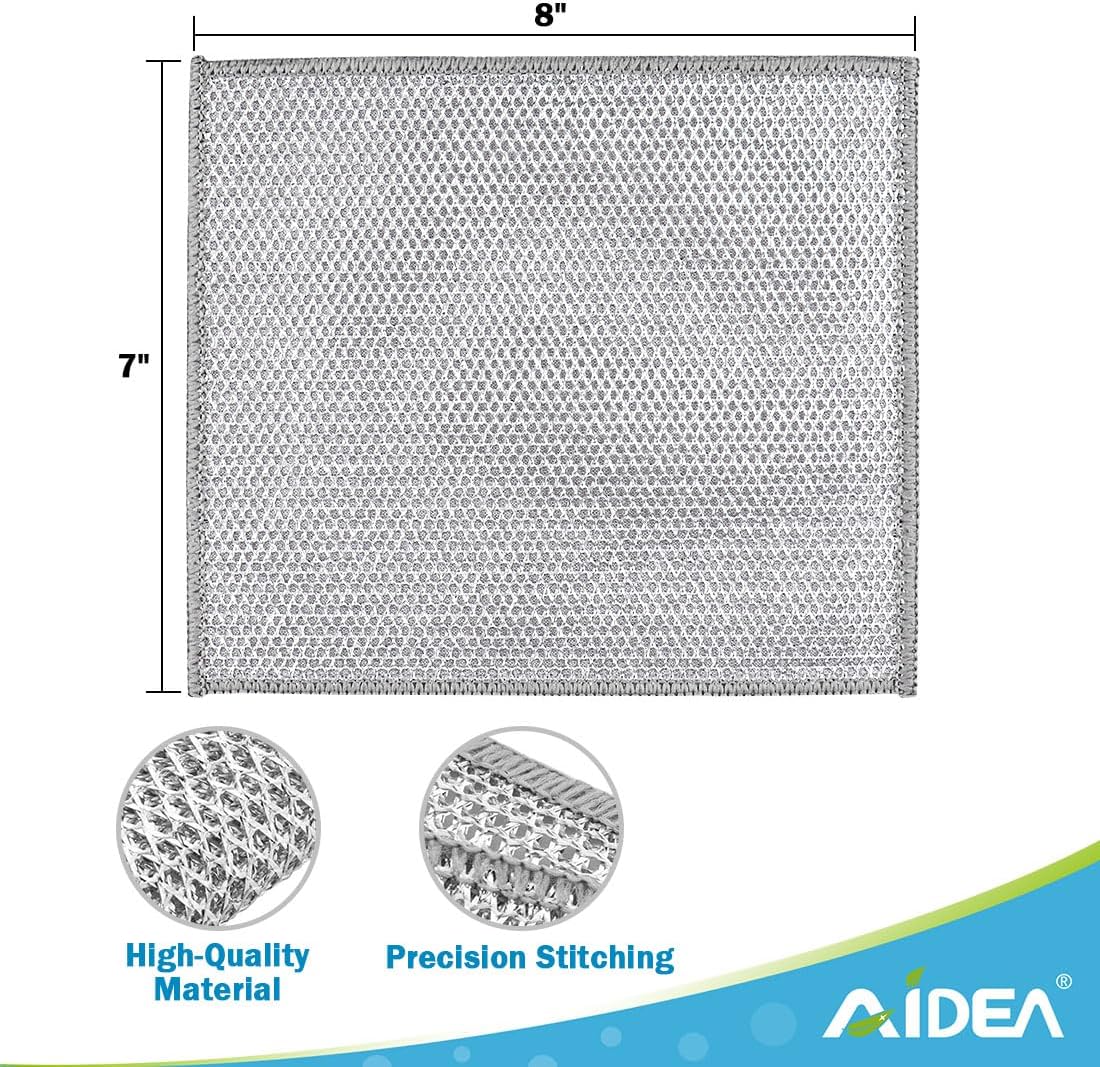 AIDEA Non Scratch Wire Dishcloth 24PK, Wire Dishwashing Rag for Wet and Dry, Washable Dish Rags No Odor, Cleaning Pads Steel Scrubber for Cookware, Sinks, Dishes, Stove Tops, 7"×8"