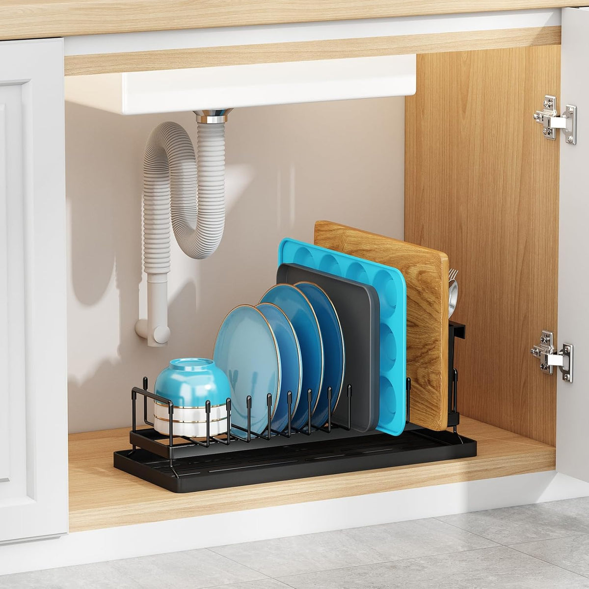 ANTOPY Small Dish Drying Rack - Compact Dish Rack for Kitchen Counter with Silicone Dish Drying Mat, Stainless Steel Dish Drainer for Kitchen Sink Cabinet, Space Saving Plate Rack Cutlery Holder