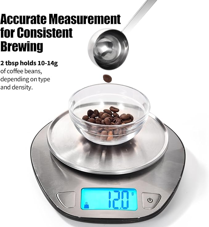 18/8 Stainless Steel Coffee Scoop, Doosu Food-Grade Metal Measuring Spoon with 4.3in Long Handle, Tablespoon Scooper for Coffee Beans, Ground Coffee, Espresso, Protein Powders, Tea, Sugar (2 Tbsp)