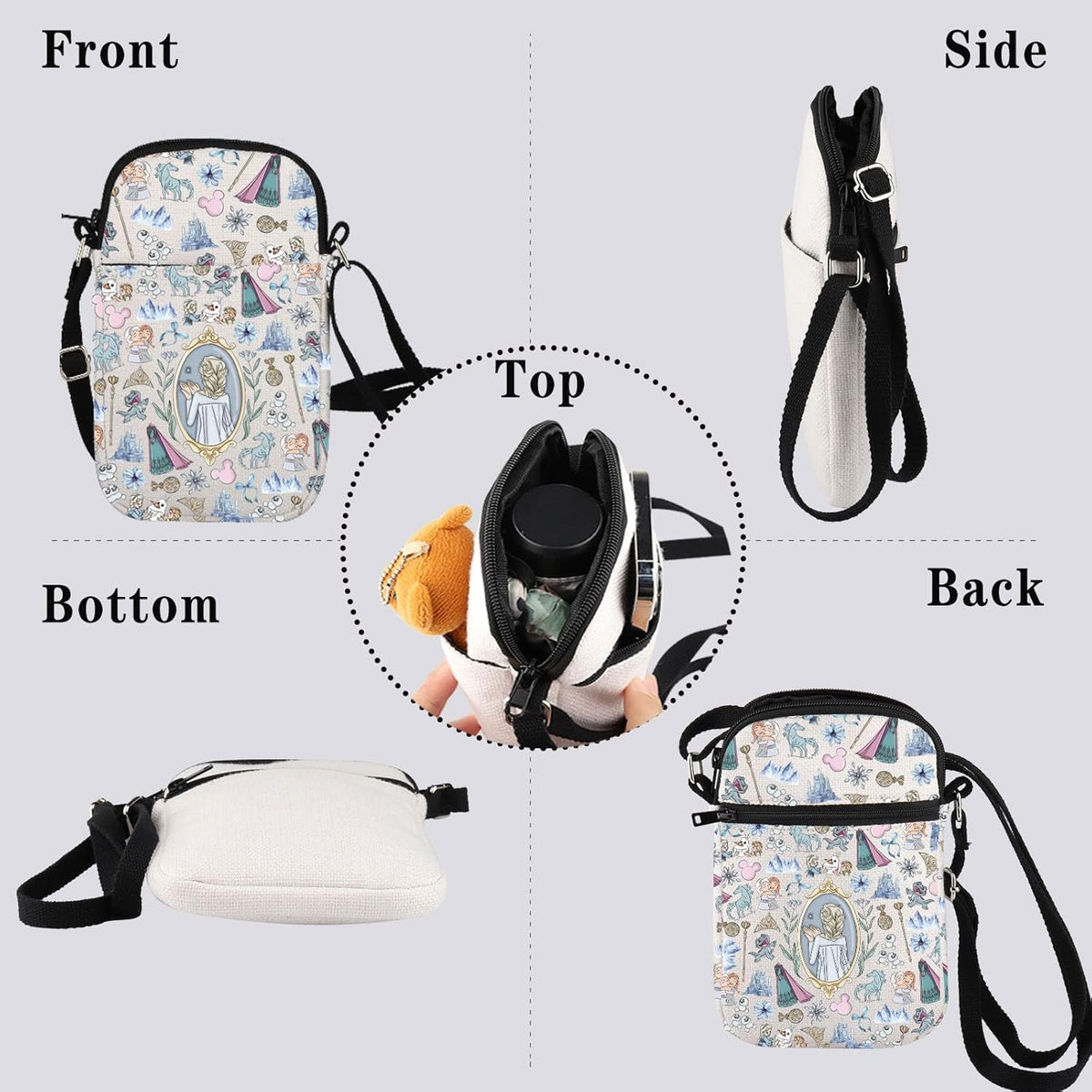 GJTIM Elsa Princess Gift Elsa Merchandise Princess Elsa & Anna Fan Gift Princess Cartoon Character Gift Crossbody Bag