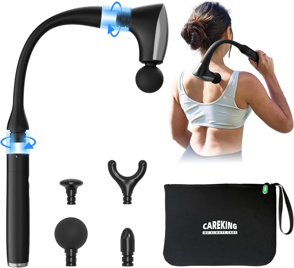 2-in-1 Detachable Muscle Massage Gun Deep Tissue with 20'' Extension Handle, Back and Neck Massager for Pain Relief, Handheld Massager for Shoulder Lower Back Leg Waist, FSA-HSA Eligible