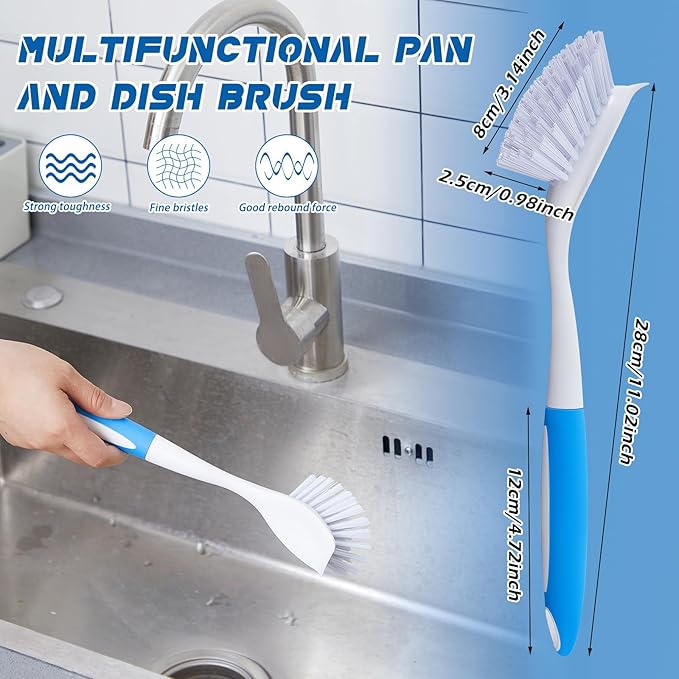 Hsei 20 Pcs Blue Kitchen Scrub Dish Brush Bulk with 11 Inch Anti Slip Handle Cleaning Dish Scrubber with Stiff Bristles Washing Scrub Brushes for Housekeeping for Pots and Pans, Kitchen Sink