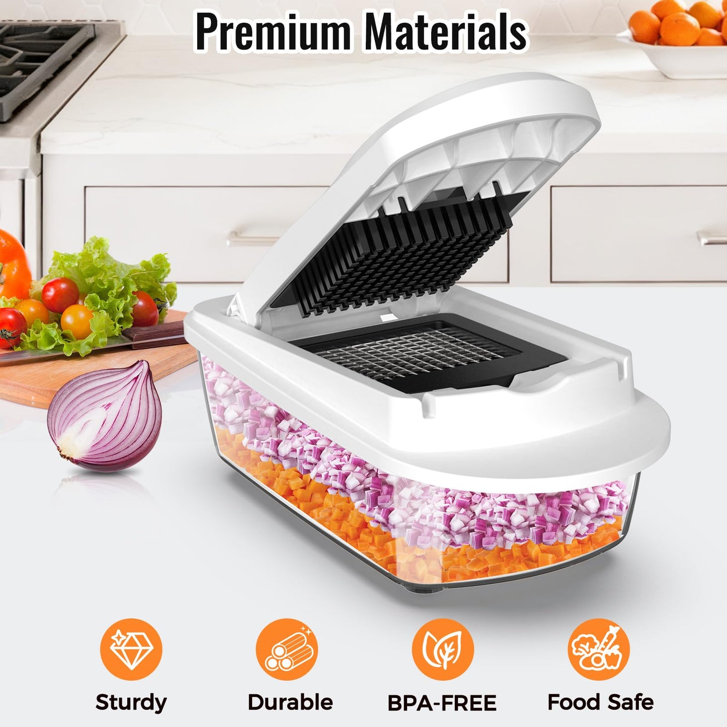 Ukeetap 8-Blade Cook Tool & Gadget Sets, Chopper Slicer Grater Set, White