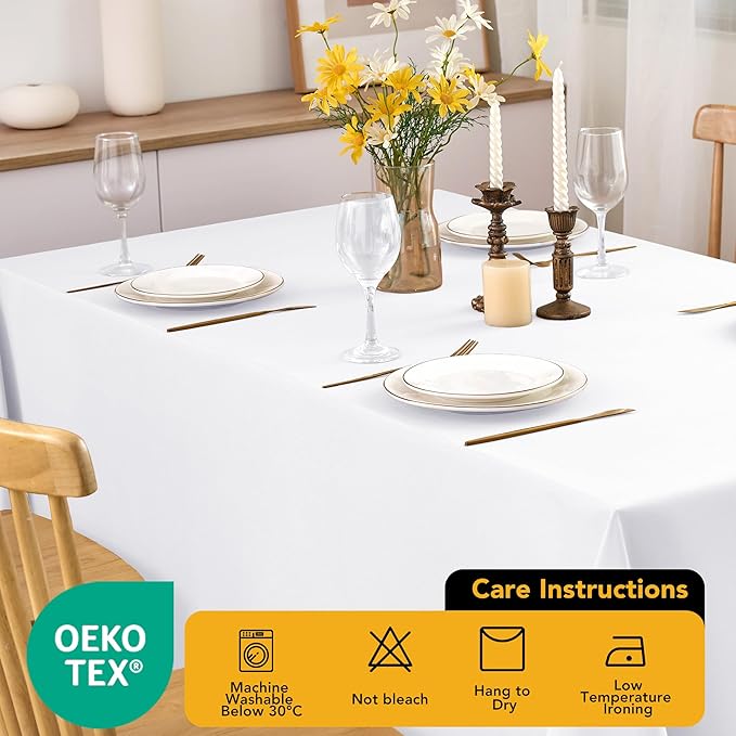 10-Pack White Tablecloths for Rectangle Tables, 70 x 120 Inches, Stain-Resistant Polyester Fabric for 6 Foot Tables - Washable Table Covers for Weddings, Banquets, Birthday Parties, Events