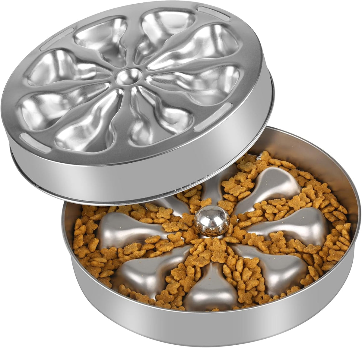 Slow Feeder Dog Bowl – Stainless Steel Non-Slip Metal Bowl for Slow Feeding, 5 Cups Large Capacity, Double-Sided Design for Dry, Wet, or Raw Food, Ideal for Small, Medium, Large Dogs