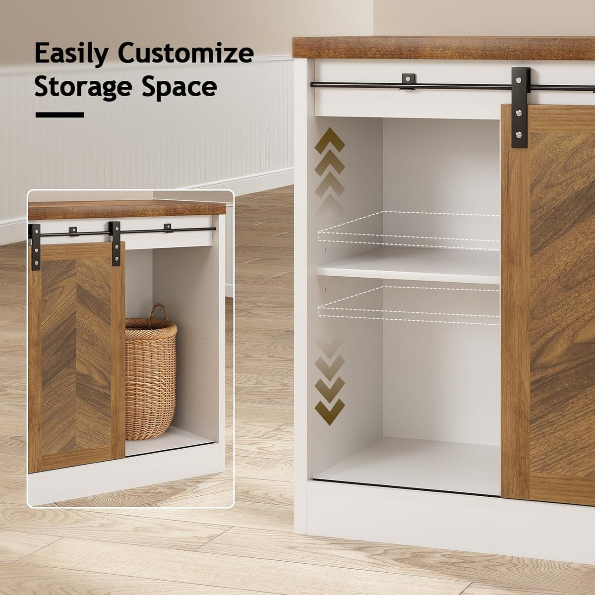 Coffee Bar Station with Sliding Barn Door, Small Coffee Bar Cabinet with Storage for Kitchen, 47 Inch