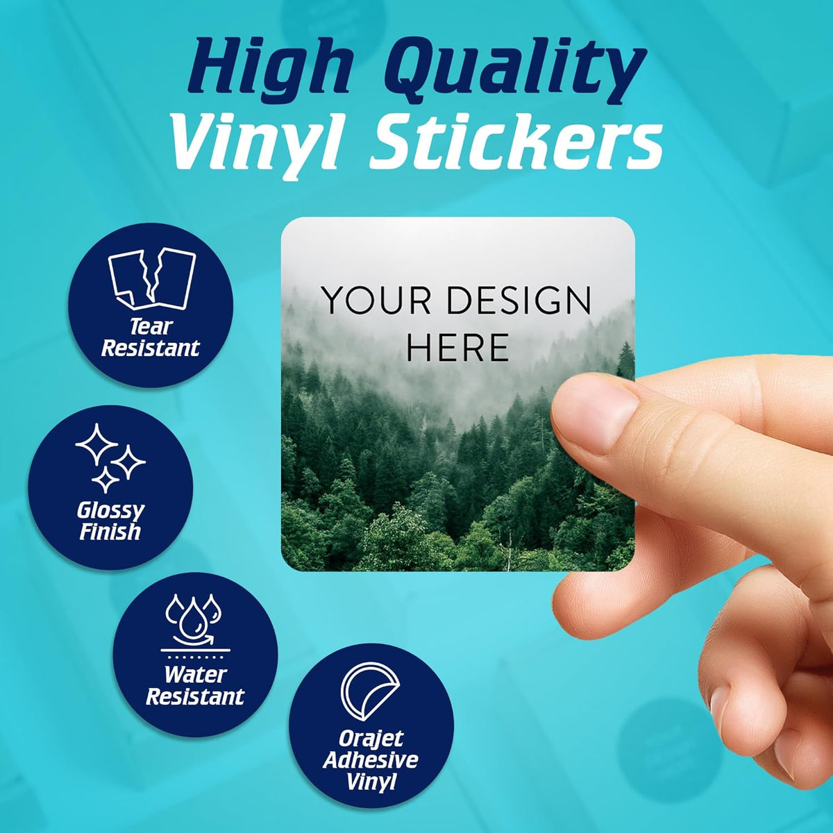 100 Custom Vinyl Stickers - Upload Your own Image, Text, Design, Logo - Personalized Logo Labels for Handmade, Packaging, Bottle, Jars, Candle, Brand Stickers (Foggy Valley, 1.5x1.5 Square)
