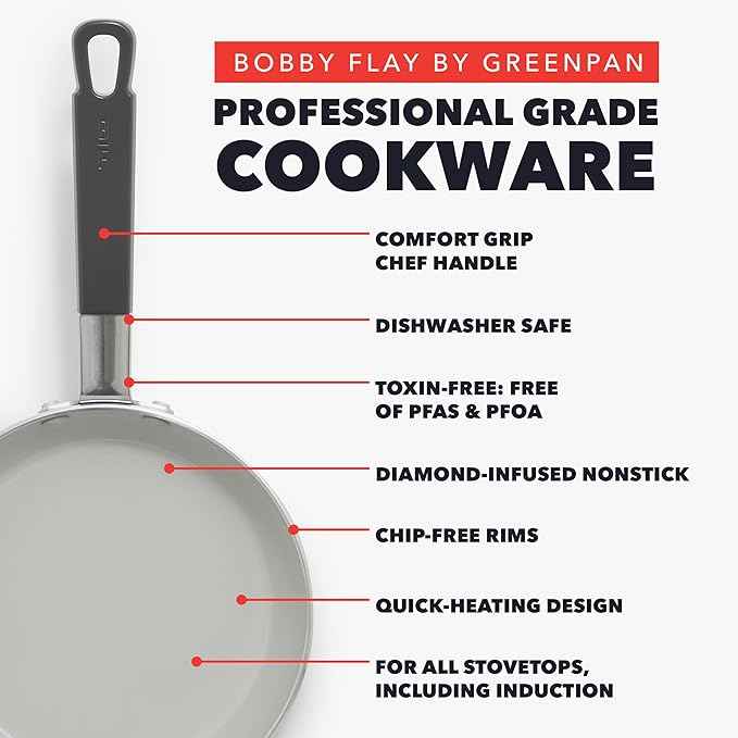GreenPan x Bobby Flay 13 Piece Nonstick Cookware Pots and Pans Set, PFAS-Free Diamond Ceramic, Induction Suitable, Easy Clean Dishwasher & Oven Safe, Stay-Cool Silicone Handles, Glass Lids, Graphite