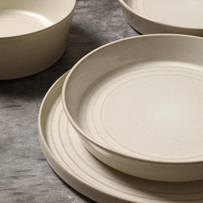 Stone Lain Claire 8-Piece Pasta Bowl Set Stoneware, Bowls, Dishwasher and Microwave Safe, Dish Set for 8, White