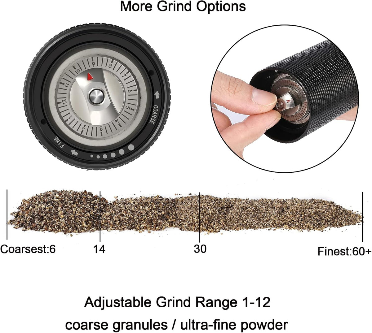 ARKNOAH Premium Pepper Grinder - Adjustable Coarseness with Aircraft-Grade Aluminum Body and Stainless Steel Blades-Refillable Manual Pepper Mill for Professional Kitchens & Commercial Use