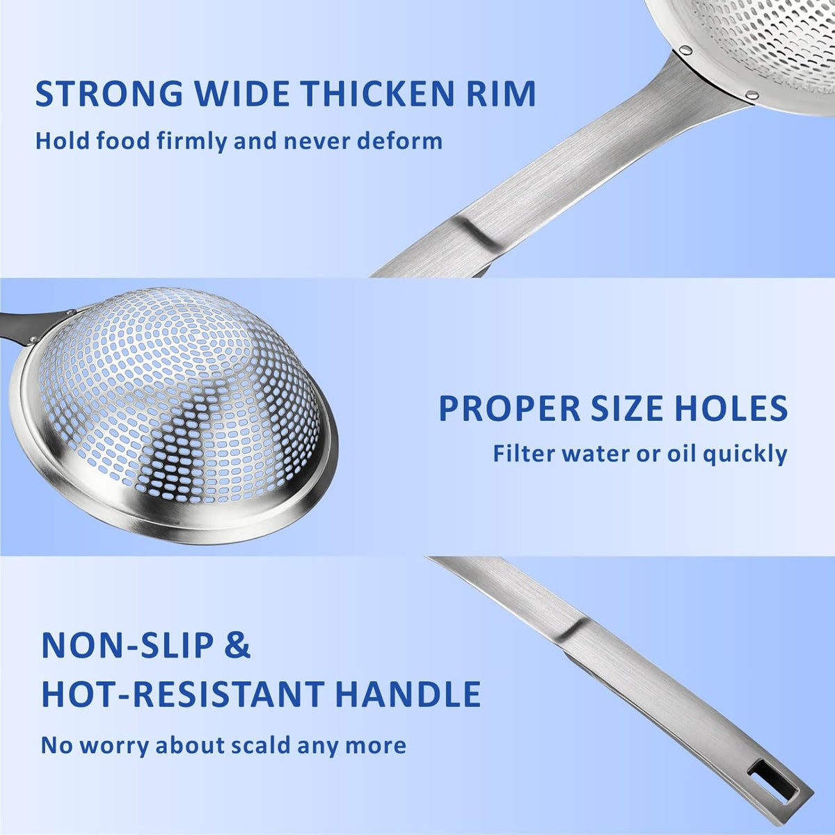 Yimi Skimmer Slotted Spoon Ladle,304 Stainless Steel Durable Cooking Frying Colander, Rustproof Large Scoop Kitchen Strainer Fryer with Vacuum Ergonomic Handle, Ideal for Gift, 15 Inches