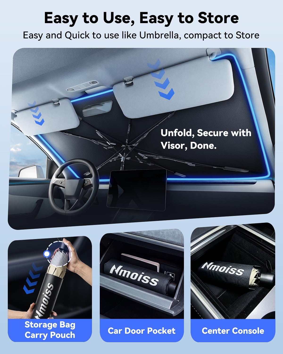 Nmoiss 2026 Windshield Sun Shade Umbrella [Vinyl Coating Heat Shield]