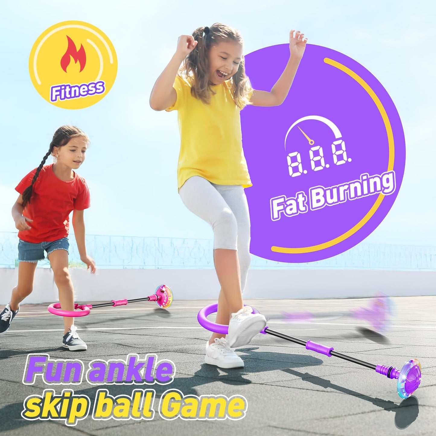 Flooyes Skip Ball for Kids, Ankle Skip Ball Toy with Counter, Timer