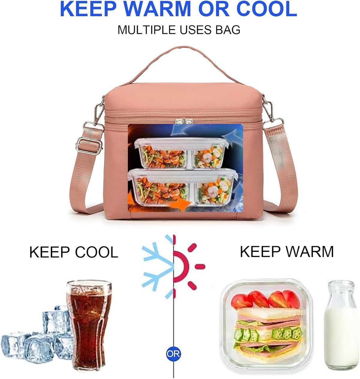 NOL Natural Organic Lifestyle Insulated Lunch Bags for Women Cooler Bag Lightweight Nylon Waterproof Lunch Box For Work (Small, Dark Pink)