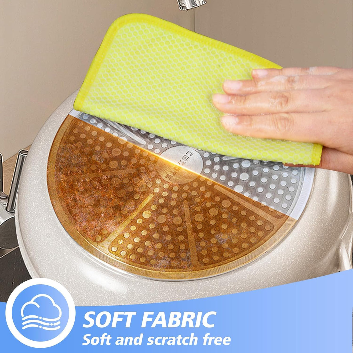 KinHwa Kitchen Washcloths for Dishes Absorbent Microfiber Dish Cloths Quick Dry Dish Rags with Poly Scour Scrub Side Ideal for Kitchen Cleaning (Yellow, 7inchx7inch 9 Pack)