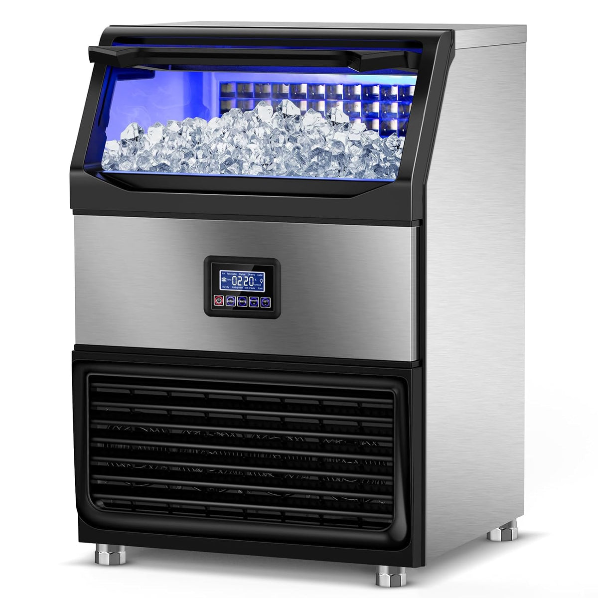 Ice Maker Machine Commercial, 240Lbs/24H with 75Lbs Storage Bin, 80Pcs Ice Cubes 8Mins, Freestanding Large Ice Machine with Water Filter and Ice Scoop for Restaurant Bar Home Office