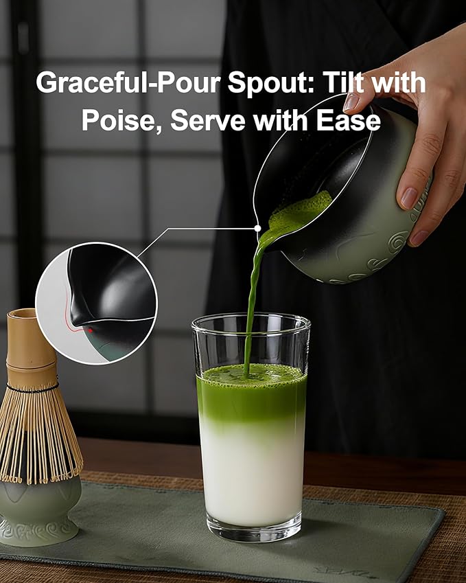 ZENS Matcha Whisk Set, 7pcs Matcha Kit Set with Ceramic Bowl and Matcha Cup, Bamboo Whisk & (Chasen Holder) Sifter, Scoop -Tea Towel, Japanese Chawan for Matcha-Making, Sage Green
