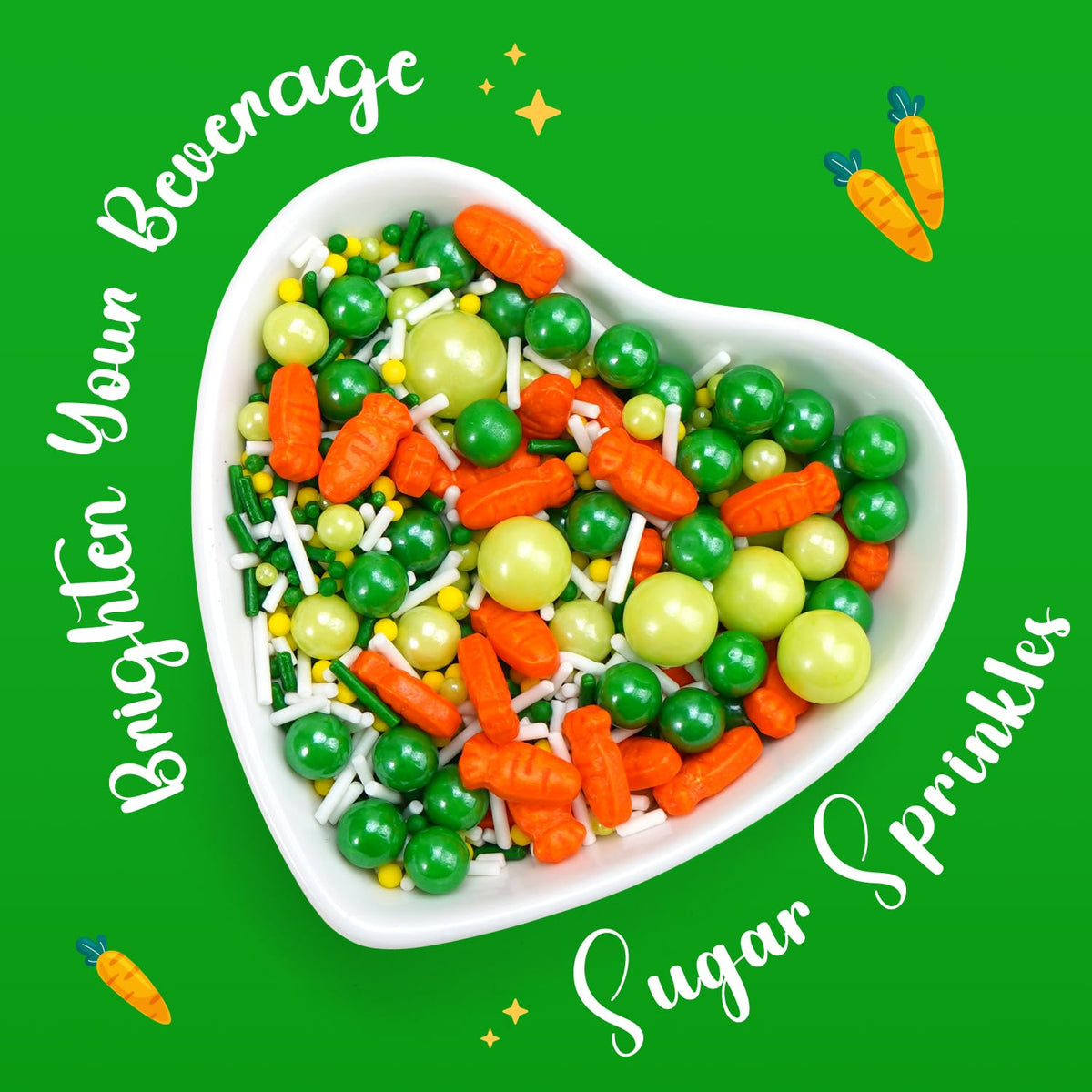Green Sprinkles for Cake Decorating, Edible Spring Sugar Carrots, Sprinkles for Baking Cupcake, Cake Decoration, Easter, Holiday, Wedding Party, 150g/5.29oz