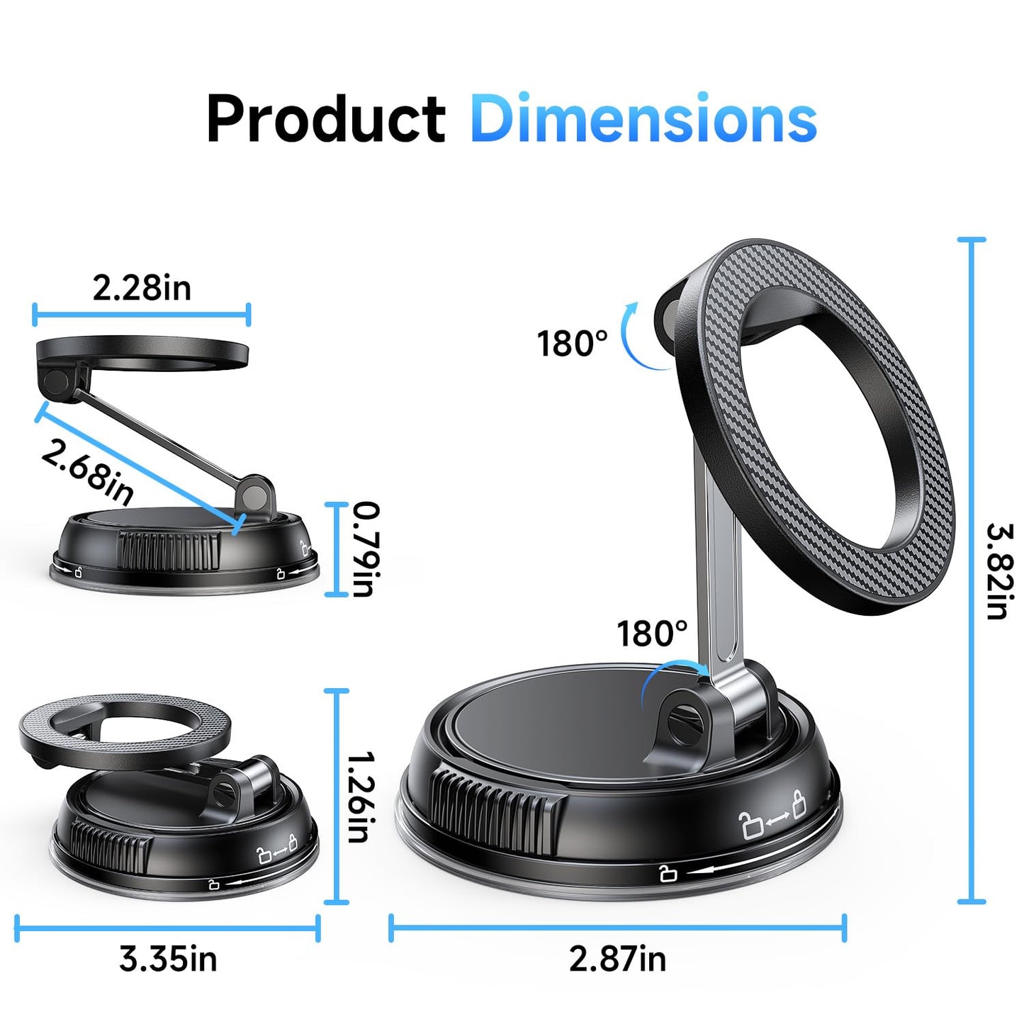 ANDERY Car Phone Holder for Magsafe [78+LBS Strongest Suction & 2400gf Strongest Magnetic] 360° Adjustable Car Phone Mount, Phone Holders for Your Car for iPhone 17-12 Pro Max Plus Air, Carbon Fiber