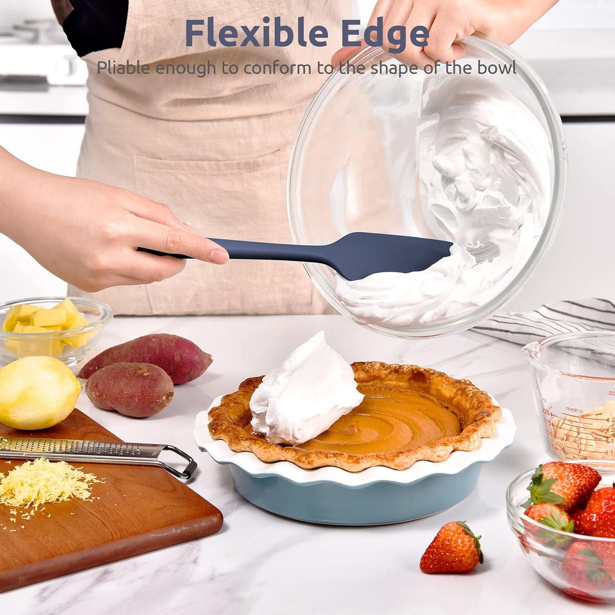 Heat Resistant Silicone Large Spatula: U-Taste 600ºF High Heat Flexible 11.38in Silicon Mixing Stirring Cooking Scraping Baking Bowl Scraper Seamless Spreader for Nonstick Cookware (Midnight Blue)