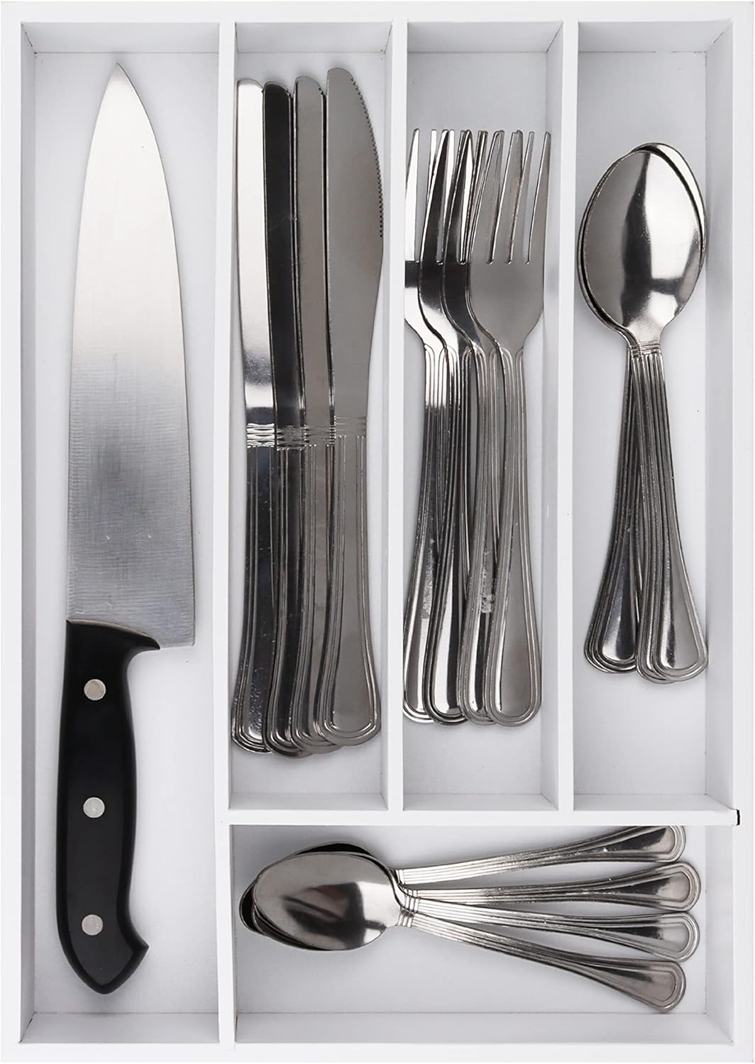 Kitchen Drawer Organizer - Drawer Utensil Organizer and Cutlery Tray - Flatware and Silverware Holder (5-Slots, White)
