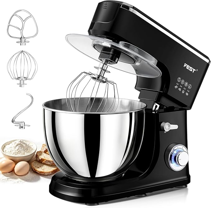1500W 8.45QT Stand Mixer, 6-Speed Electric Dough Mixer with Whisk, Dough Hook & Beater, Large Capacity Kitchen Mixer for Baking Bread, Cakes, Salad and Cookies (Black)