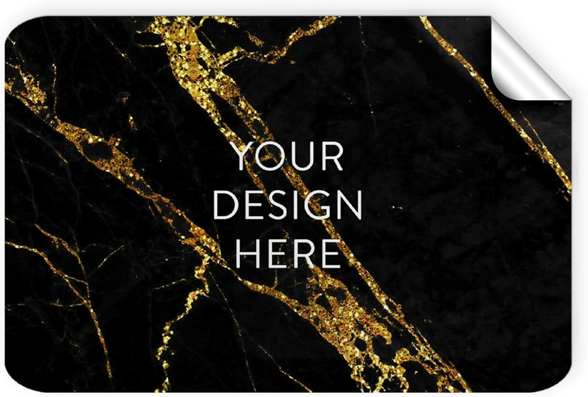 100 Custom Vinyl Stickers - Upload Your own Image, Text, Design, Logo - Personalized Logo Labels for Handmade, Packaging, Bottle, Jars, Candle, Brand Stickers (Black Gold Marble, 5x3)