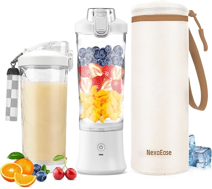 Portable Blender for Shakes and Smoothies- Personal Juicer 20 OZ Electric Protein Shaker Bottle with Insulated Sleeve, USB-C Rechargeable,Travel Lid-Small Blender Cup for Kitchen, Office, Gym,Travel
