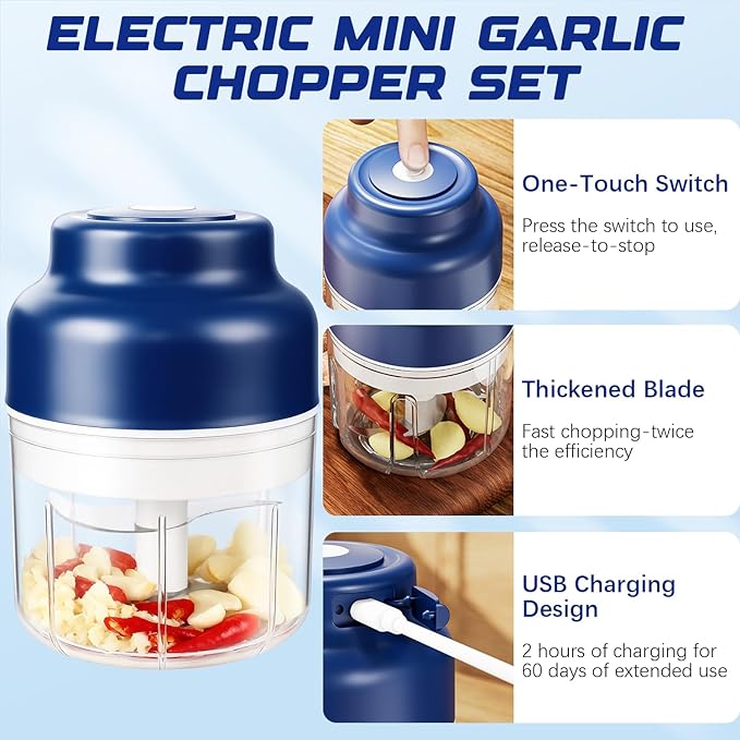 Electric mini garlic mincer set,2025 new small garlic mincer, electric food chopping tool, USB charging, wireless vegetable grinder, suitable for ginger, pepper, fruit(250ml)