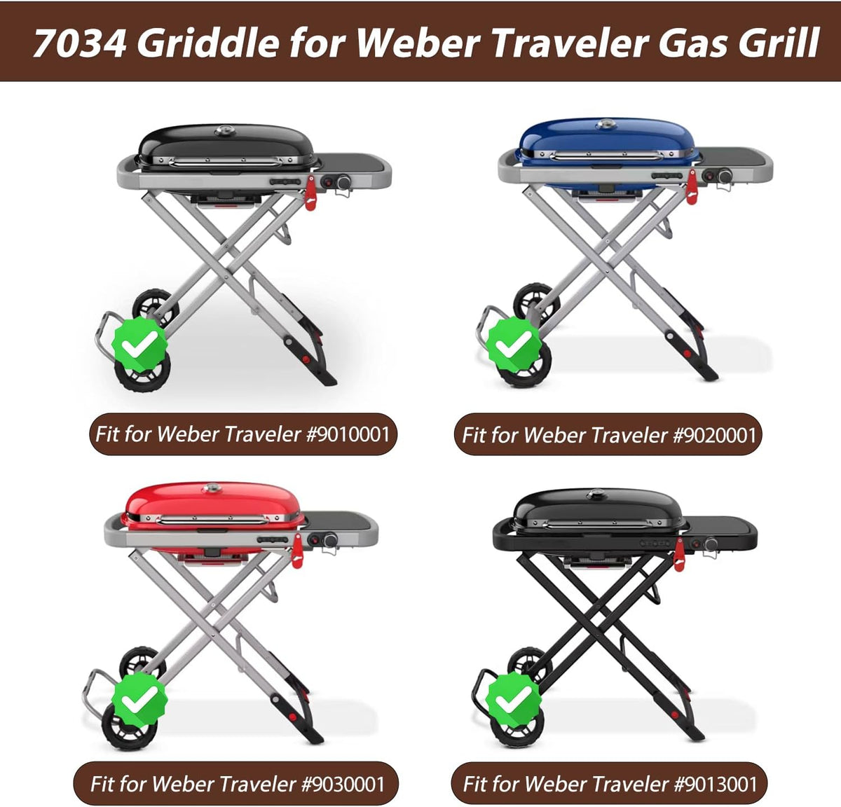 Weber Traveler Griddle Plate, Cast Iron, Black, Rectangular, 24.5'L x 11.5'W x 2'H, Fit for Weber Traveler Grills 9010001 9020001 9030001 9013001 9011701, Replacement Part 7034, with Carry Bag