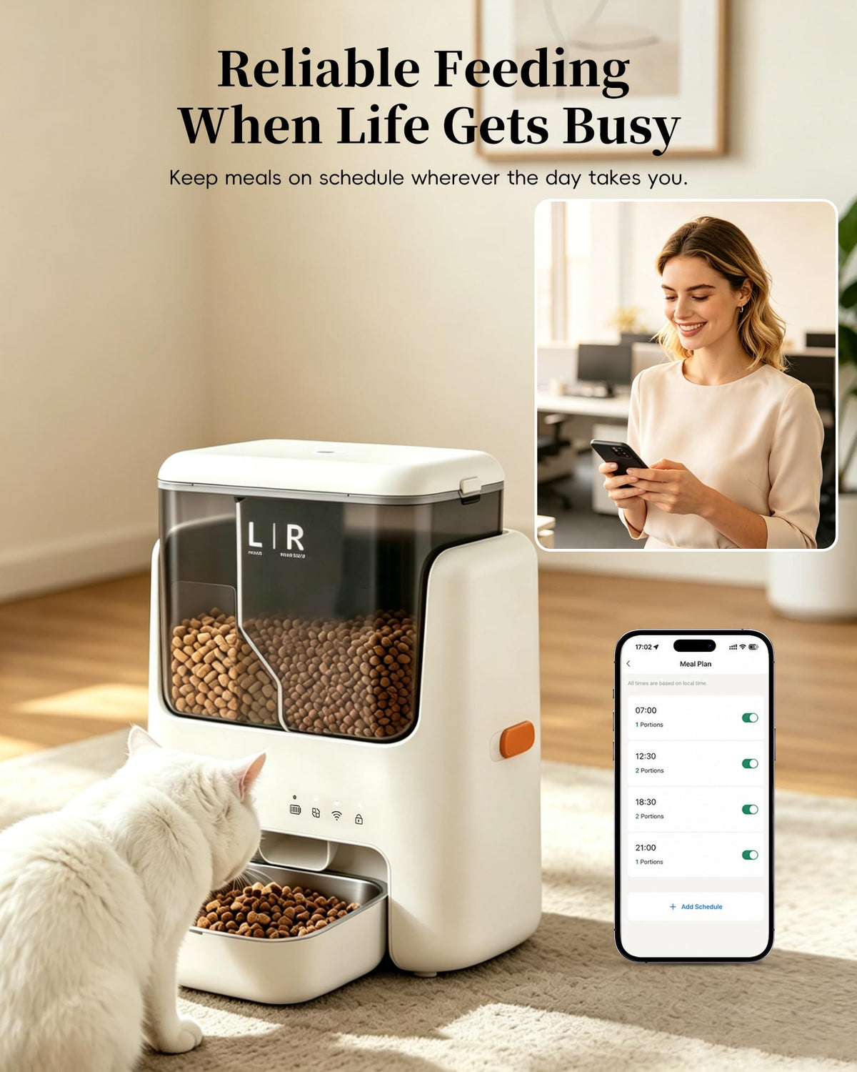 Automatic Cat Feeder, Dual Hopper for Meals & Treats, App Control