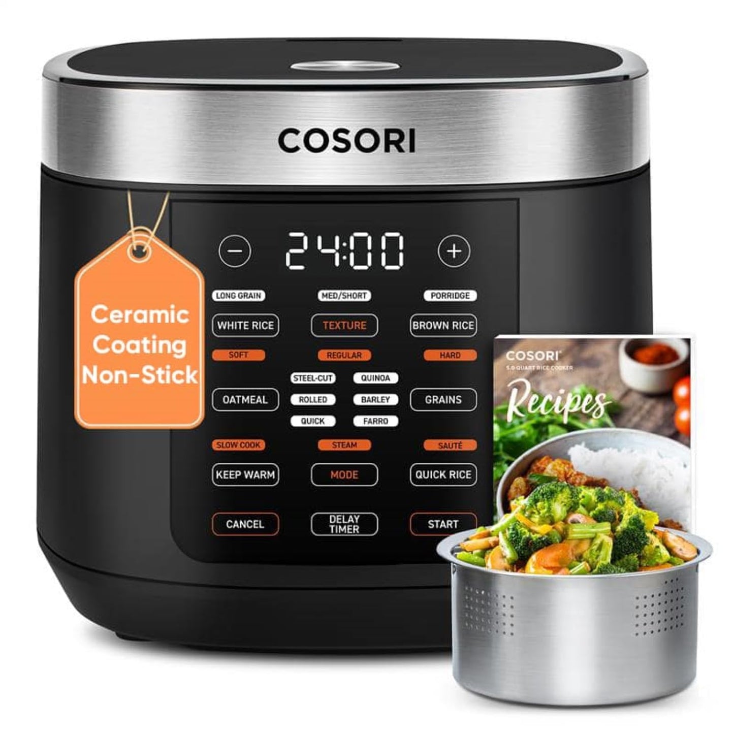 Cosori Rice Cooker 10 Cup, Fuzzy Logic, Ceramic Coating Inner Pot,18-in-1